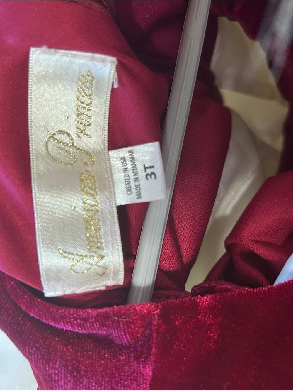 American Princess Burgundy and Ivory Pearl-Trim Velvet Party Dress
